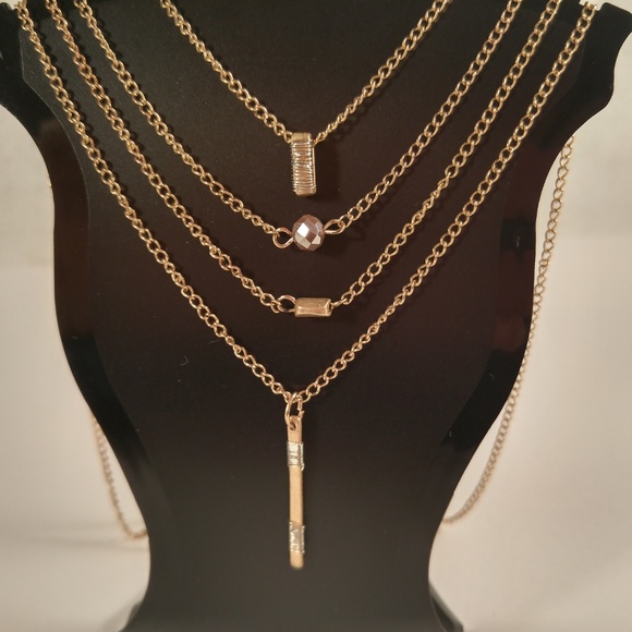 Necklace earring set gold silver layered bar wire - Picture 3 of 4